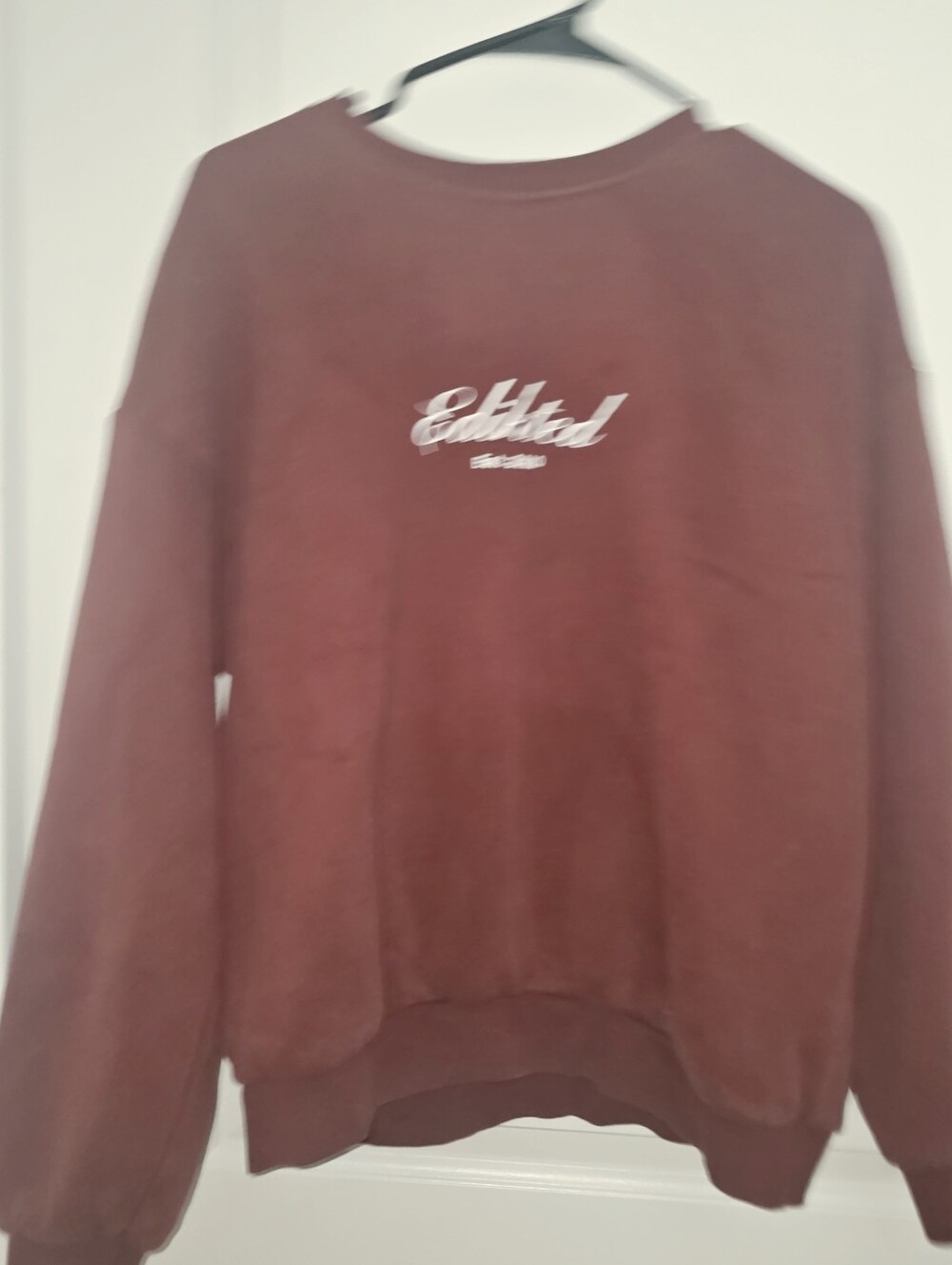 Edikted Burgundy Crewneck Sweatshirt with White Script Logo MEDIUM